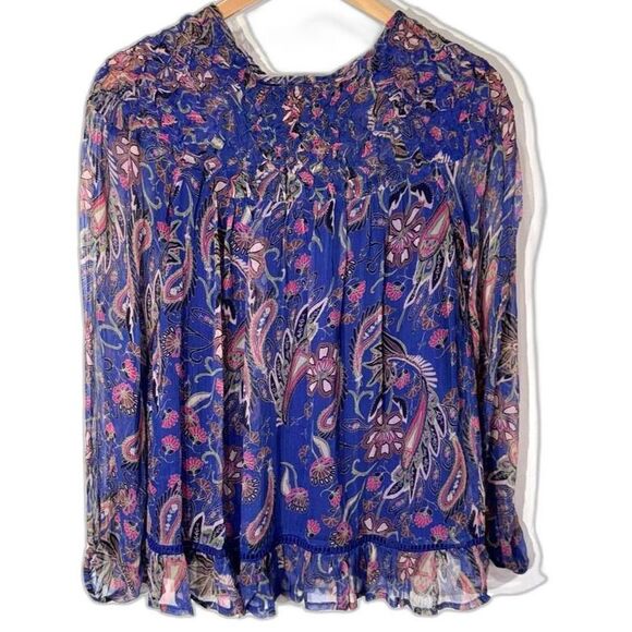 Sundance Indigo Blue Multi Paisley Diamond Smocked Peasant Top Sz XS Excellent! - Picture 5 of 9